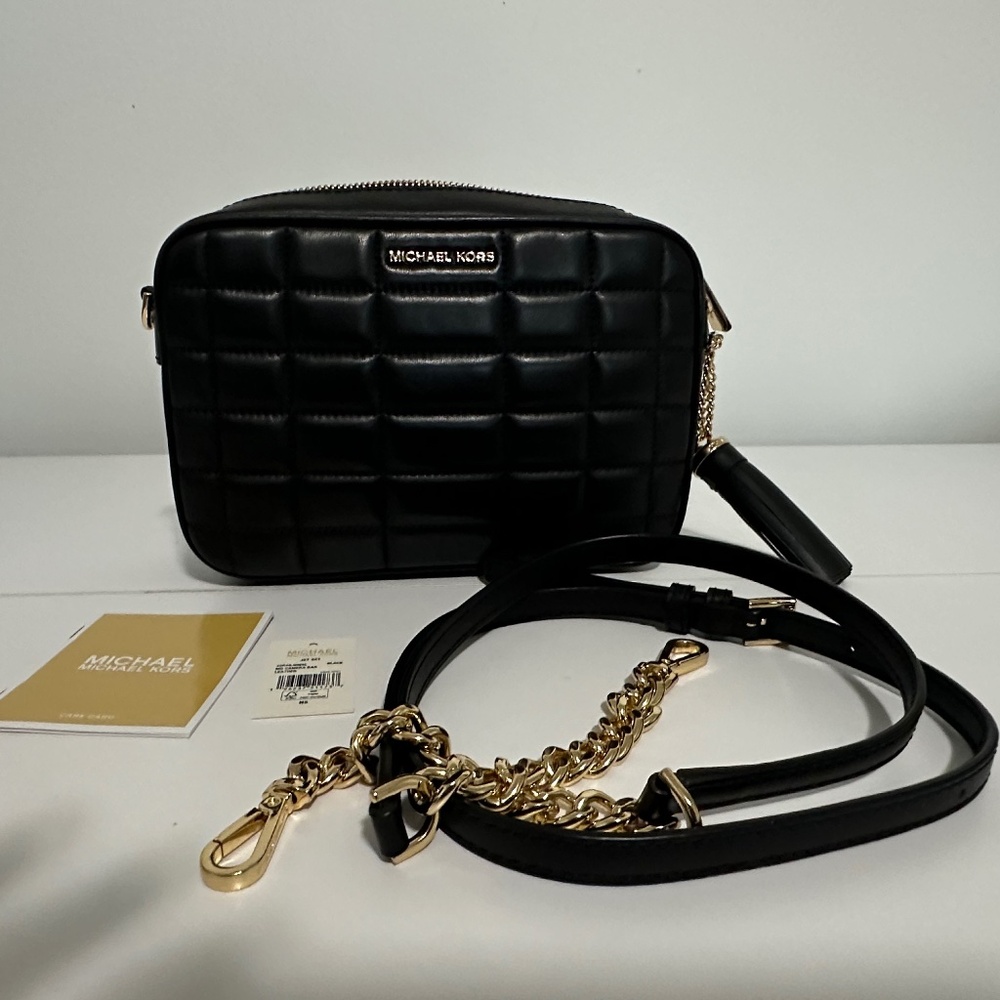 MICHAEL MICHAEL KORS Jet Set Medium Quilted Leather Crossbody Bag, Black